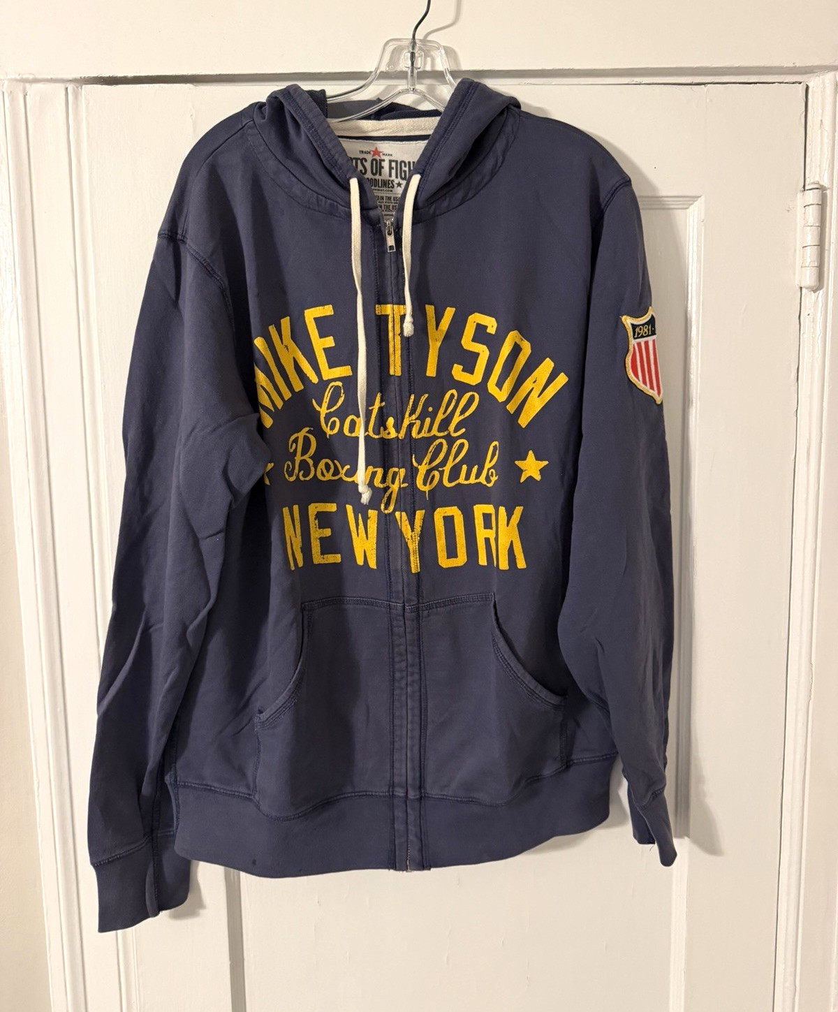 Roots of Fight Bloodlines Mike Tyson Full Zip Graphic Fleece Hoodie Navy Men’s L