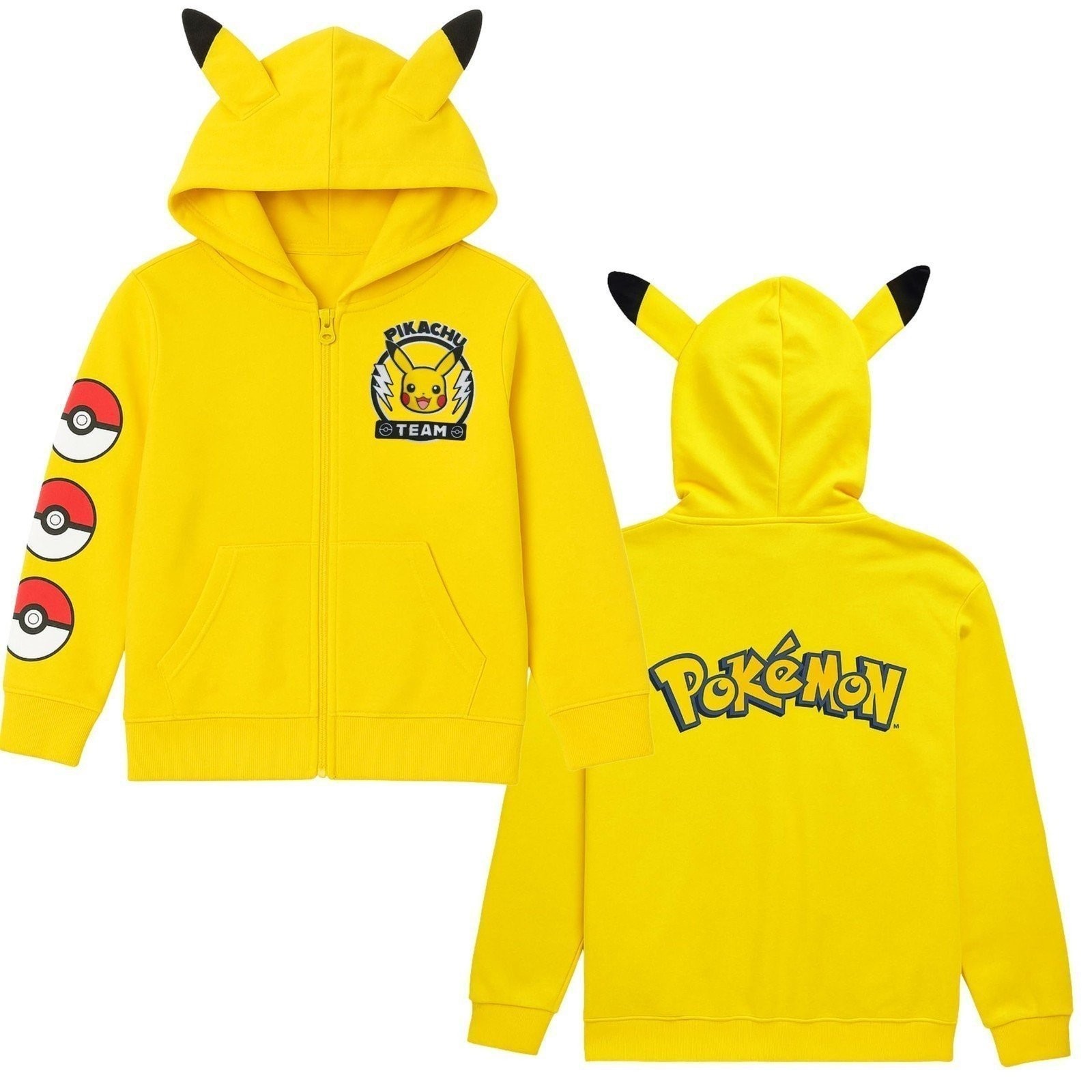 Boys Pokémon Pikachu Costume Hoodie with 3D Ears, Long Sleeve Hooded Sweatshirt