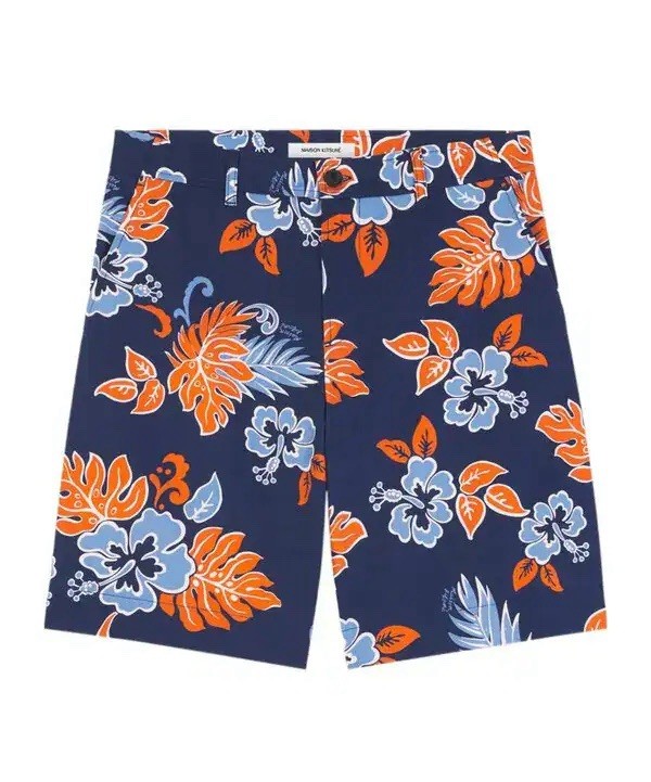 Maison Kitsune Floral Print Board Shorts NWT Men\'s Size 46 = 36 US Blue 