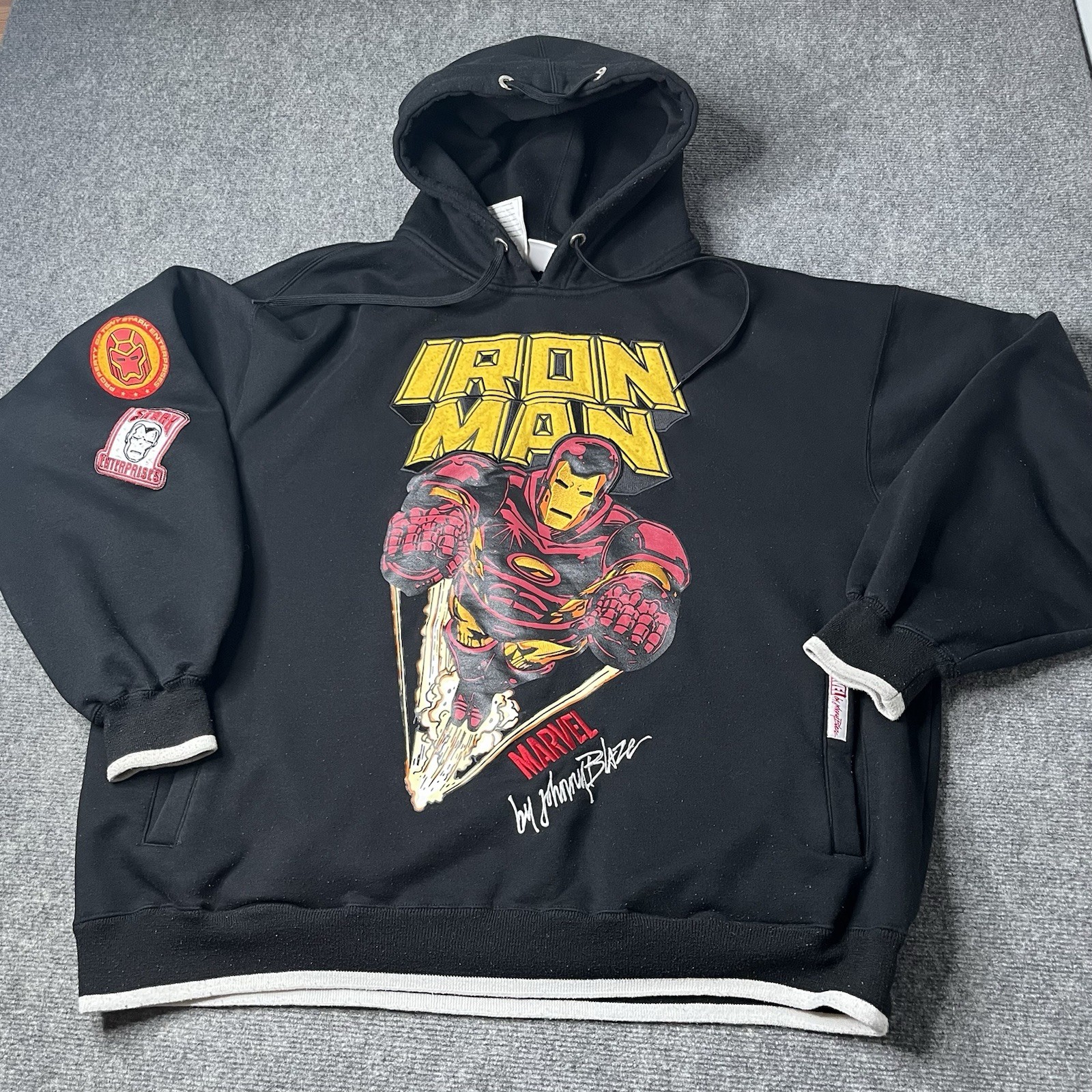 Vtg Marvel Comics X johnny Blaze Iron Man Hoodie Sweatshirt Mens 2xl Black