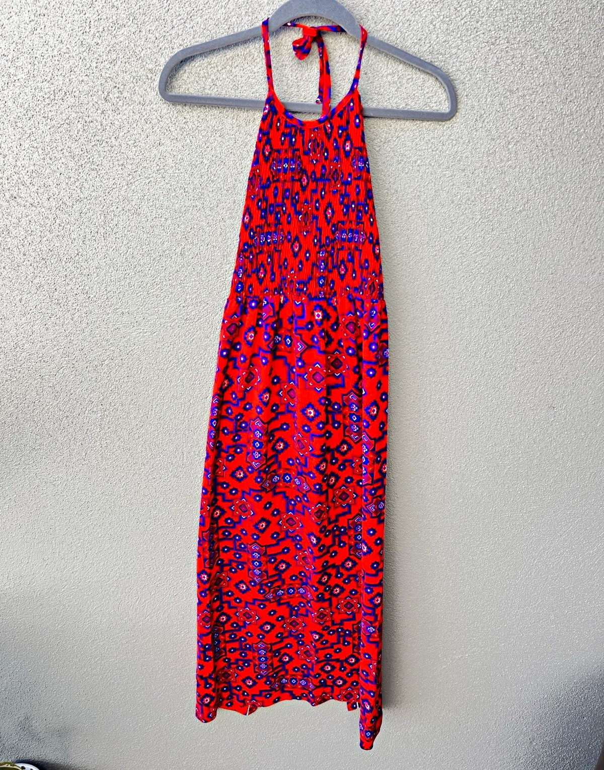 Vintage 70’s halter maxi geometric vivid smocking collectible RARE