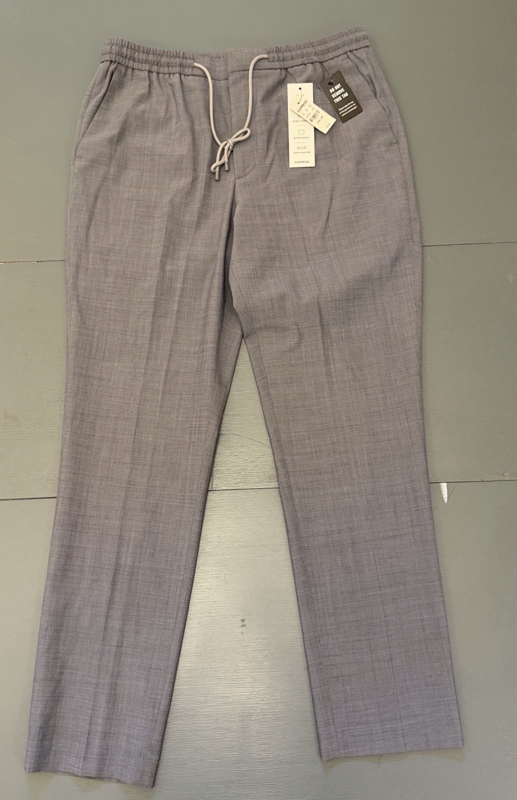 Express X-Slim Light Gray Wool Blend Washable Modern Tech Drawstring Suit Pant