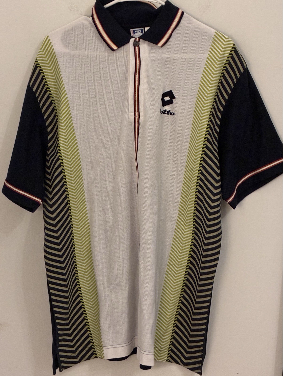 Vintage Lotto Tennis Italiano Mens XL Polo Shirt 1/4 Zip Geometric Italy