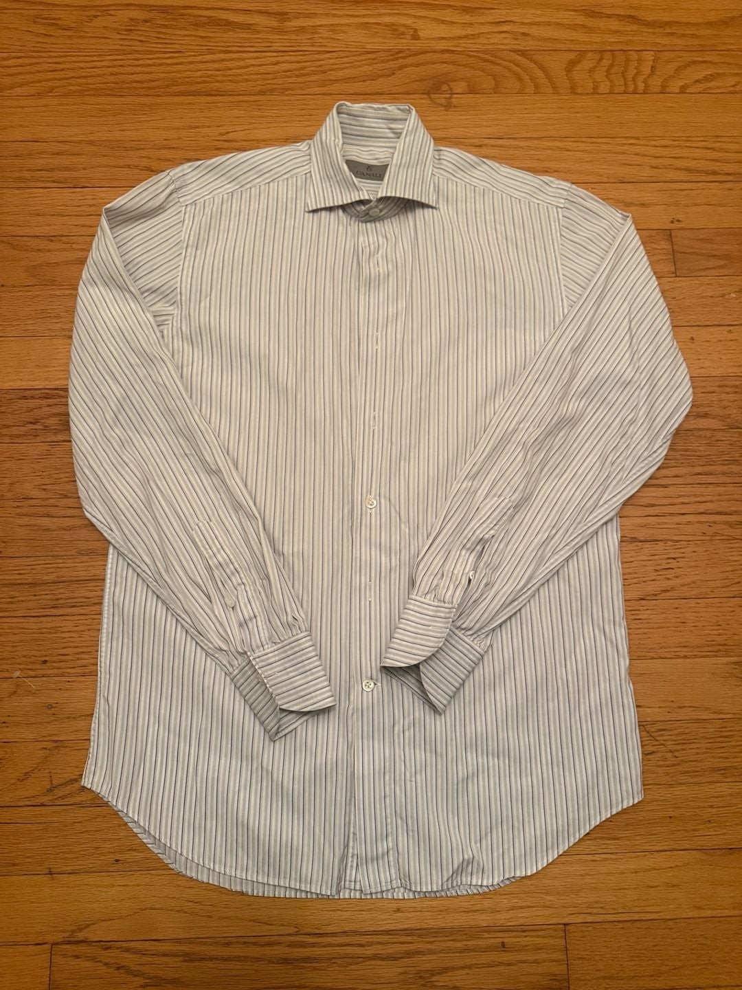 Canali Dress Shirt Size 39-15.5 Striped Long Sleeve Button-Up Made In Italy
