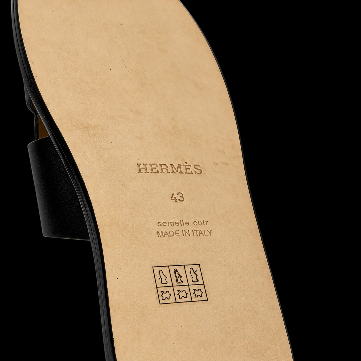 Hermès Black H-Slide Sandal — Sole Stamp Detail, SIZE EU 43