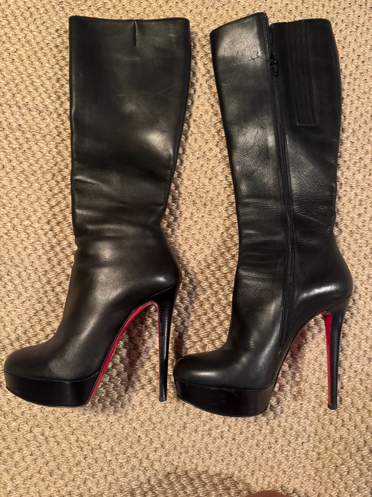 CHRISTIAN LOUBOUTIN Black Bianca Botta 140 Leather High Knee Boots Size 37.5
