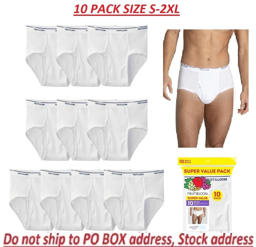 Fruit of the Loom Men\'s White Briefs Underwear, 10- Pack, Size S to 2XL