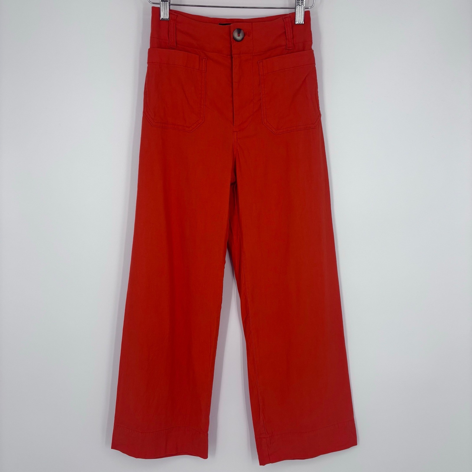 Maeve Anthropologie The Colette Wide Leg Crop Pant Womens 23 Red Linen Blend
