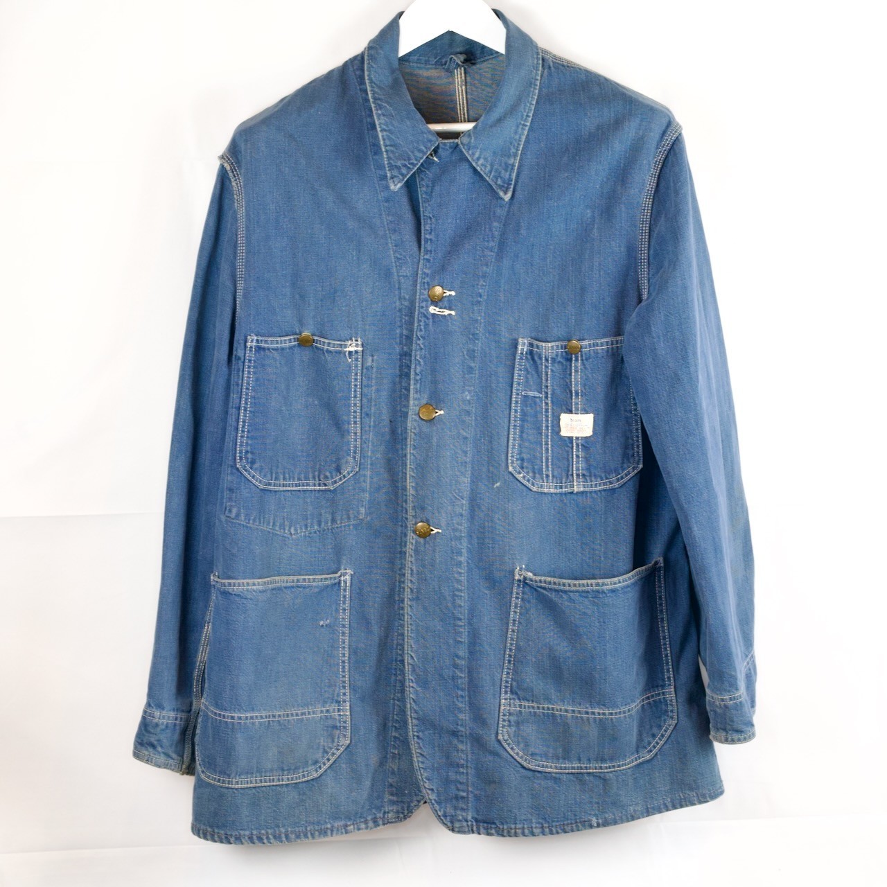 Vtg 1955-65 Sears Denim Chore Jacket Barn Coat XL Custom Silk Back Panel Excel.