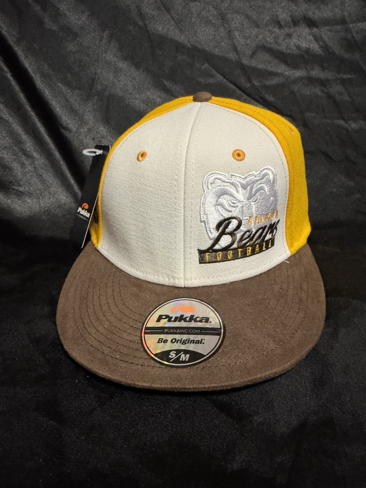 NWT Golden Bears Football Cap Hat Brown Gold Pukka Flex Fitted S/M Wool Blend