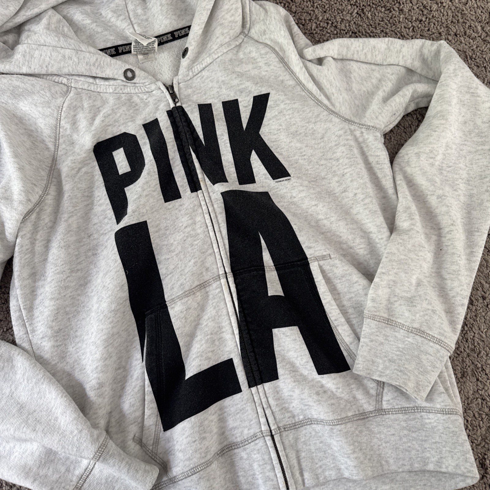 RARE Victoria\'s Secret Pink Gray Hoodie Bling Palm Tree Back Front LA Pink (L)