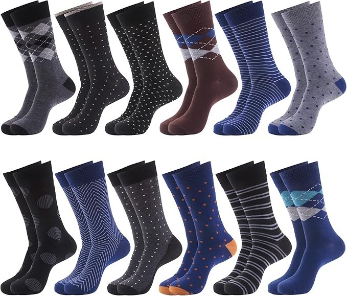 12 Pack Men’s Dress Socks – Argyle & Classic Patterns –  Gift Set