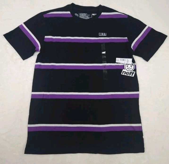 Neff Sorenson Black Purple Striped Short Sleeve T-Shirt Men\'s Size  Medium 