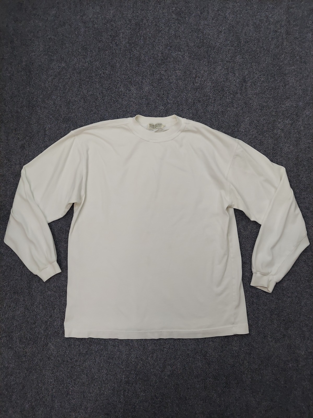 VTG BANANA REPUBLIC SAFARI Travel Shirt Mens Small White Crew Long Sleeve STAIN