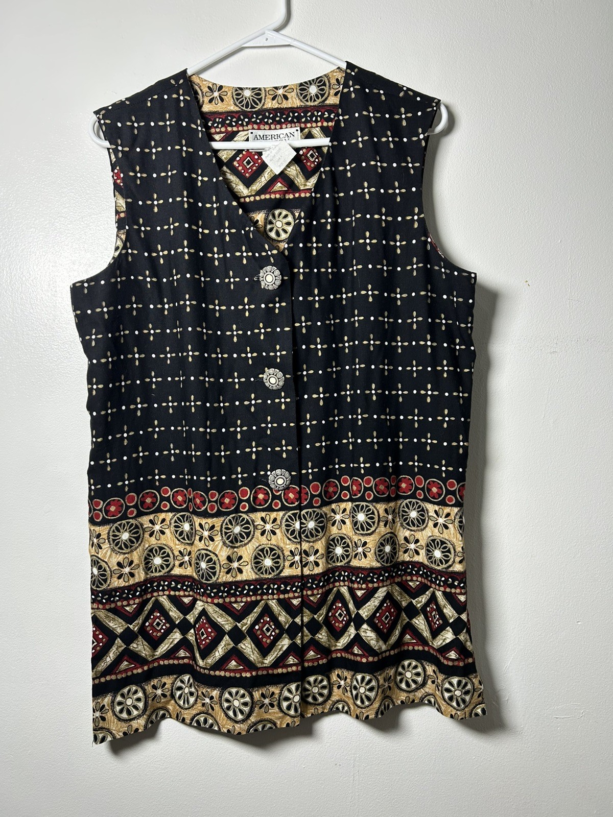 VTG American Design Geometric Folk Tapestry Sleeveless Tunic Top Sz 12 Boho 90s