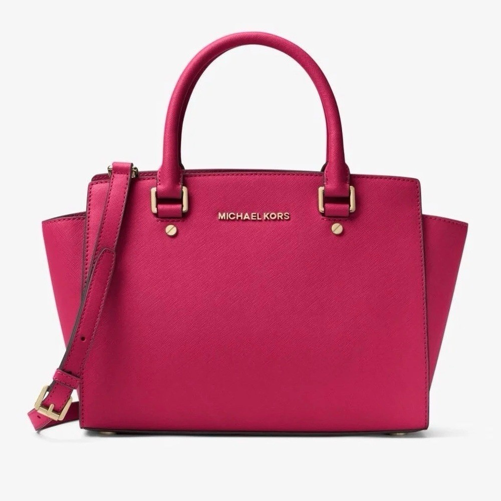 NWT Michael Kors Medium Selma Leather Satchel Raspberry