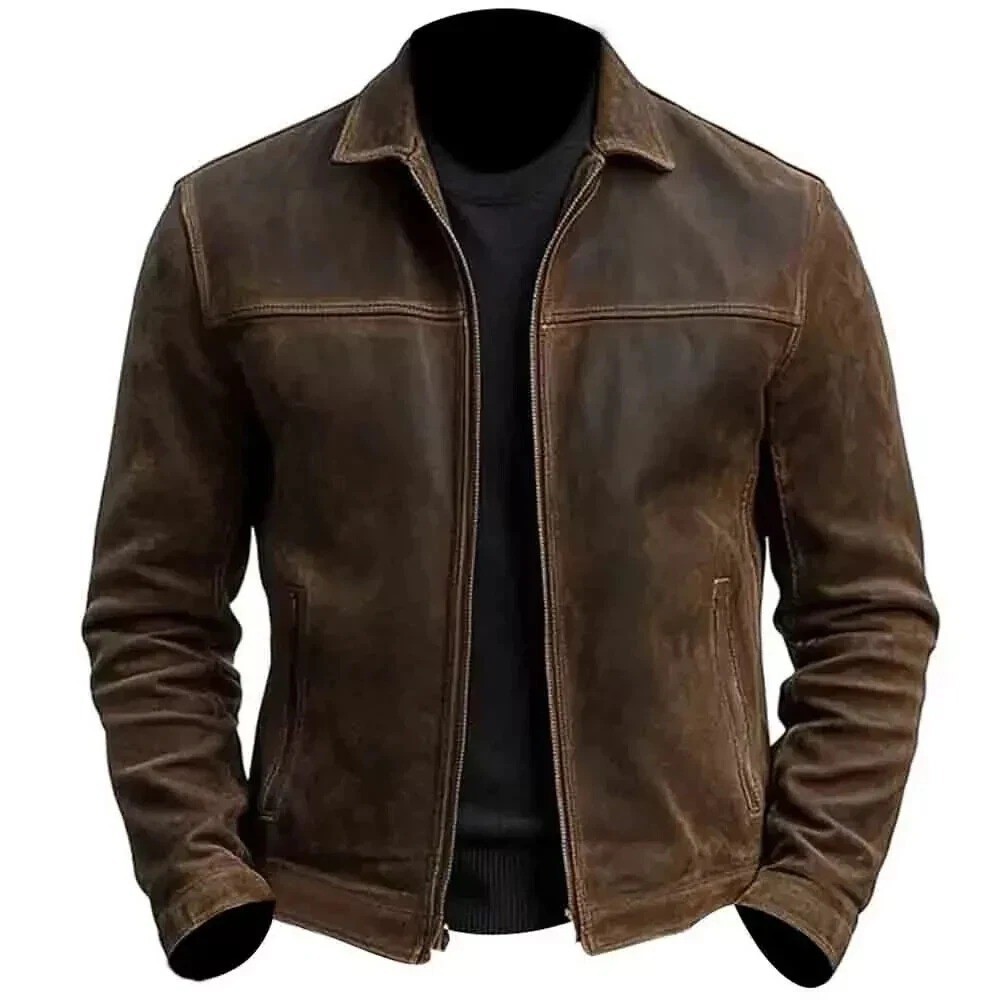 Men’s Cafe Racer Distressed Brown  Motorcycle Biker Real Leather Jacket