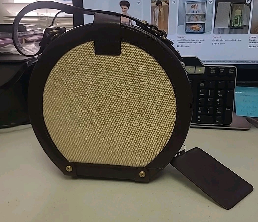 Vintage 90s 00s ETIENNE AIGNER Linen Leather Handbag Crossbody Bag Round Box NOS