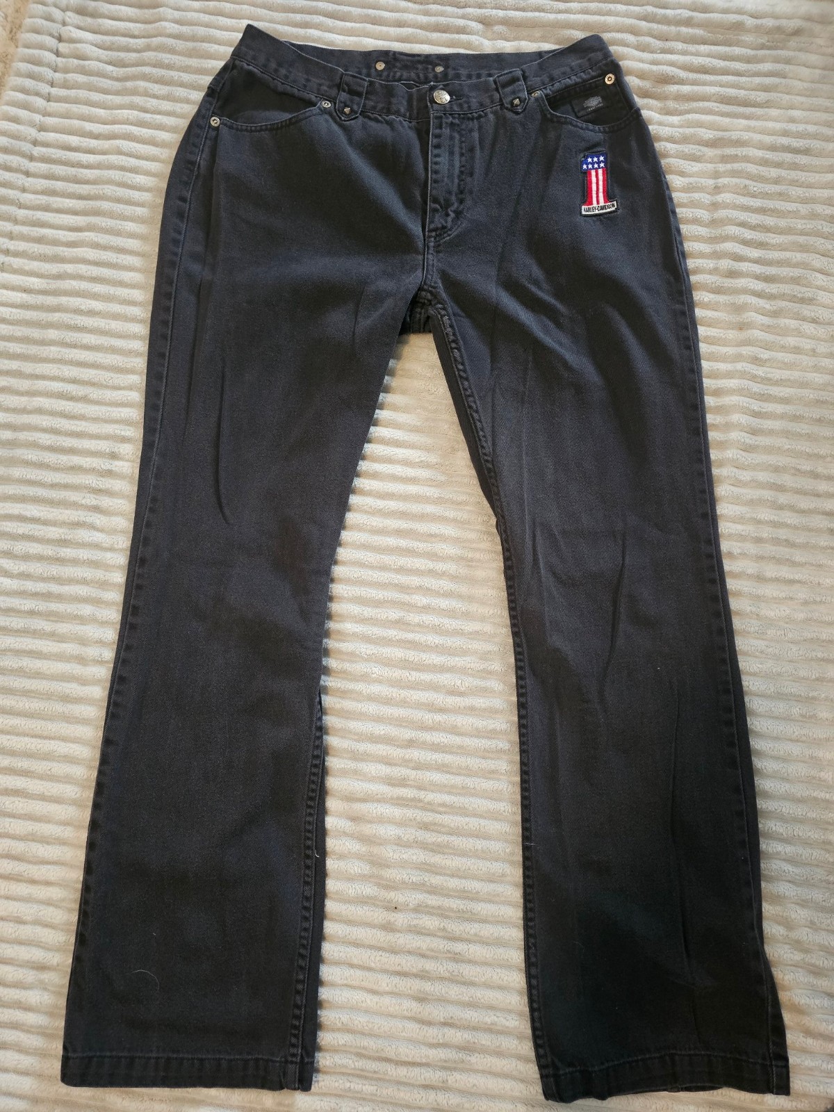 Vintage 2004 Harley-Davidson Women\'s Black Jeans Size 12 #1 Flag Patch Straight