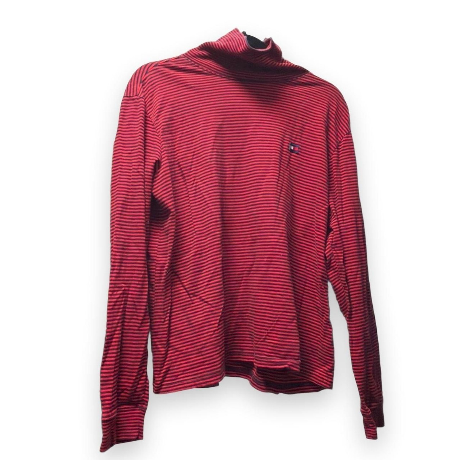 Vintage 90s Tommy Hilfiger Red Black Striped Turtleneck XL