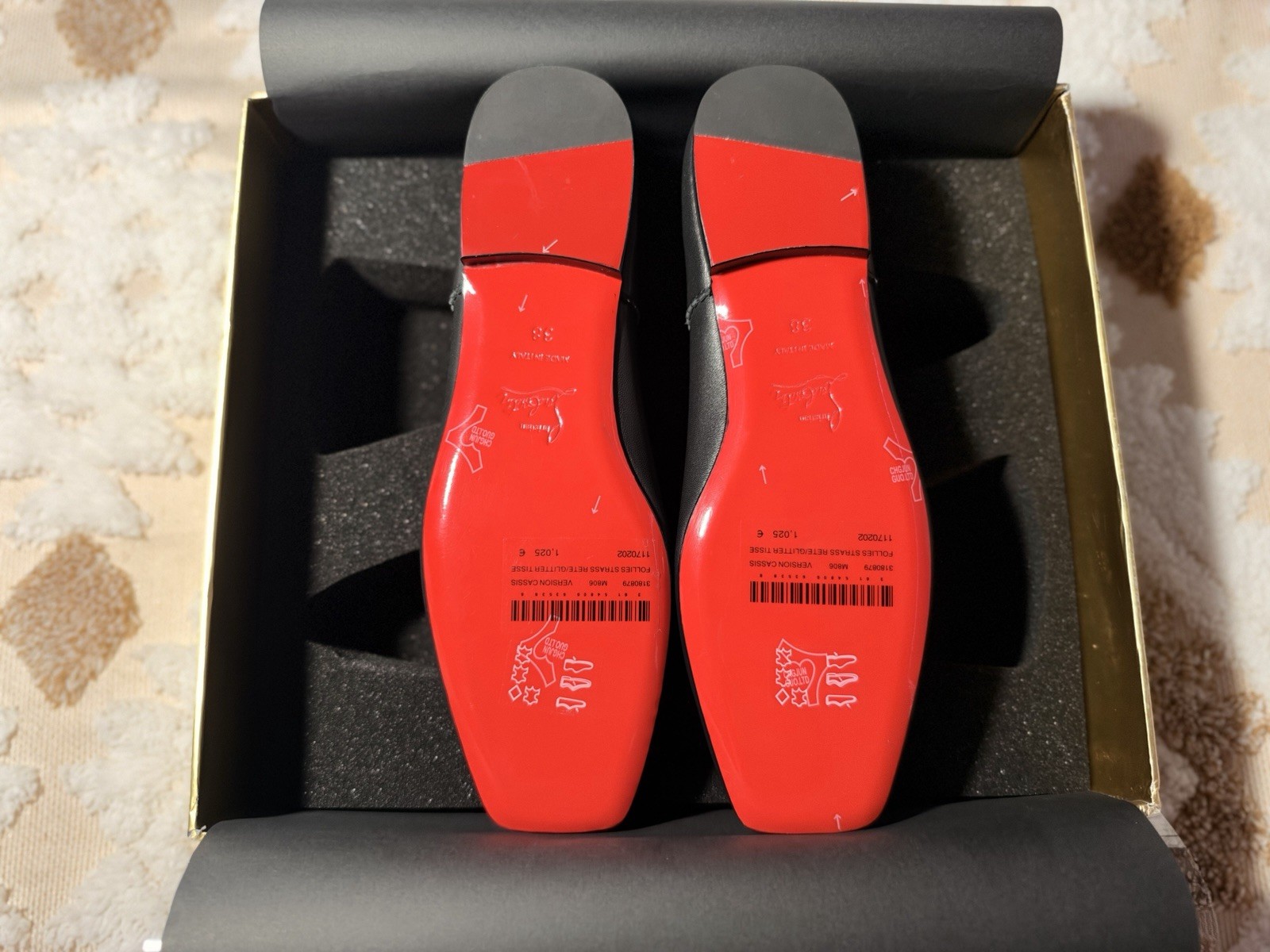 Christian Louboutin Leather Ballet Flats Black/Red Sole Bow Almond Toe AU 6