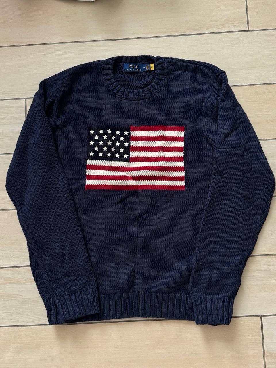 Polo Ralph Lauren Cream Off White USA Flag Knit Sweater Classic Size XL Unisex