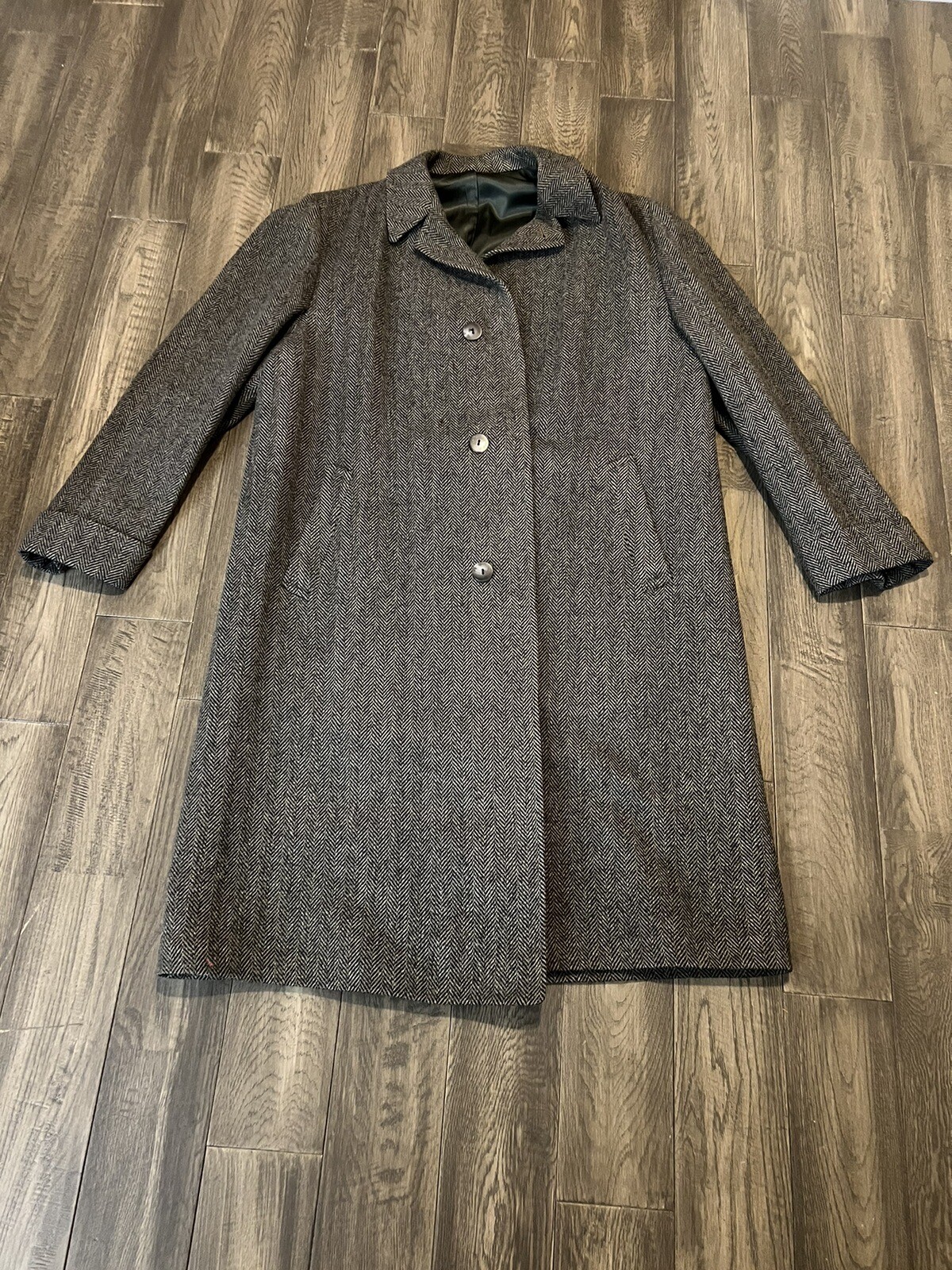 Vintage Listick Bros. Tailors Chicago Long Wool Harringbone Weave Jacket Mens 