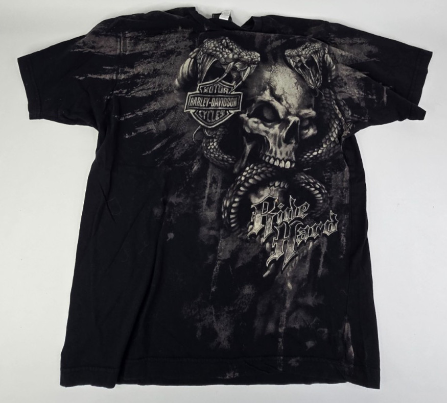 VTG 90s Harley Davidson Mens Size L 3D Print Skull Cobra Snakes \'Mile High H-D\'