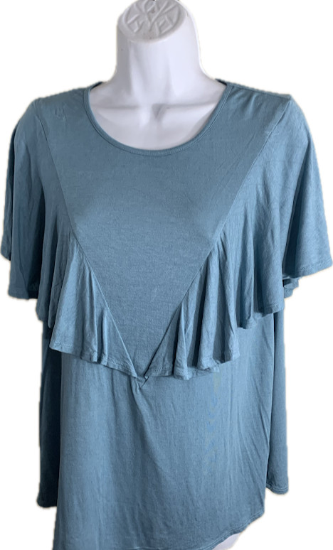 Vintage America Peasant Flutter Top Womens Size Small S Slate Blue Boho Knit