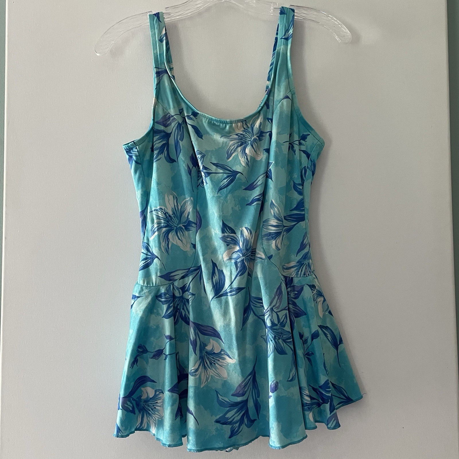 Le Cove Women’s Size 14 BlueSwimdress Skirt Built-In Bra Wide Strap Beach Resort
