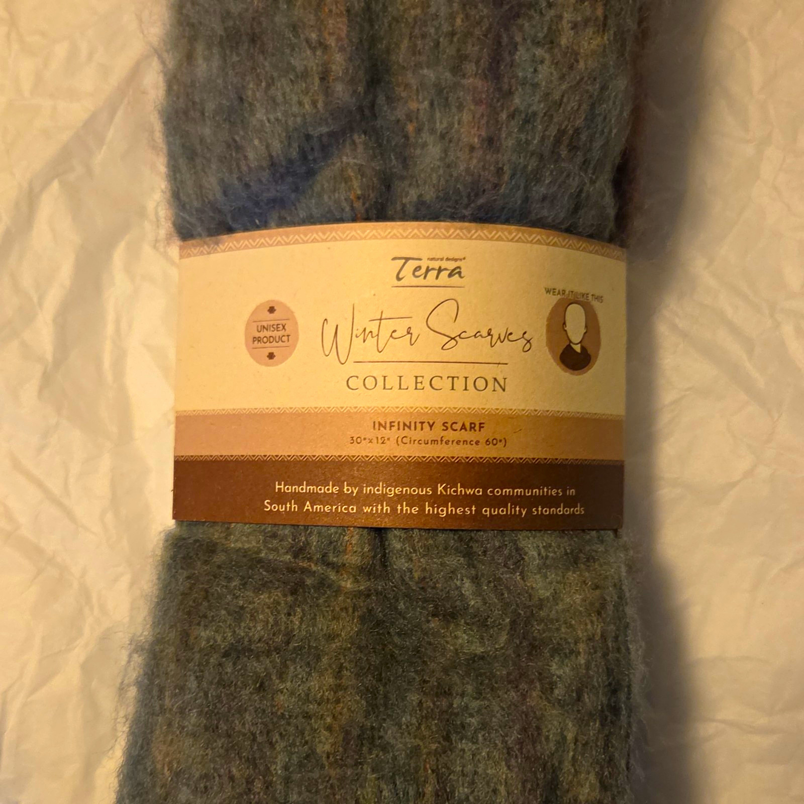 Terra Handmade Unisex infinity Scarf Gray/Blue/Brown 30 x 12 in x 60 in
