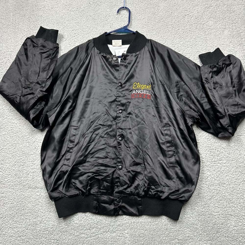VTG Rare Porn Studio Bomber Elegant Angel Video Satin Jacket Large 80s 90s