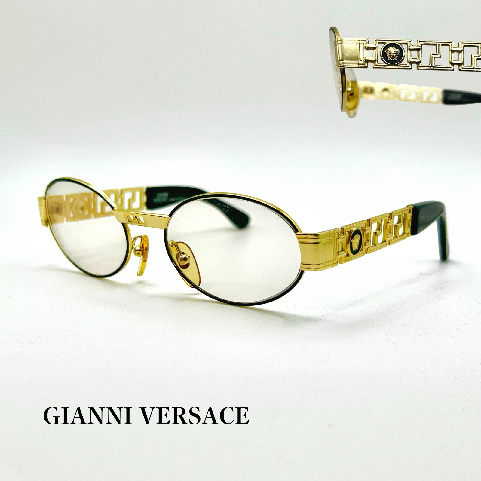 READ DESC Vintage Gianni Versace S43 Medusa Greek Key Gold Round Sunglasses