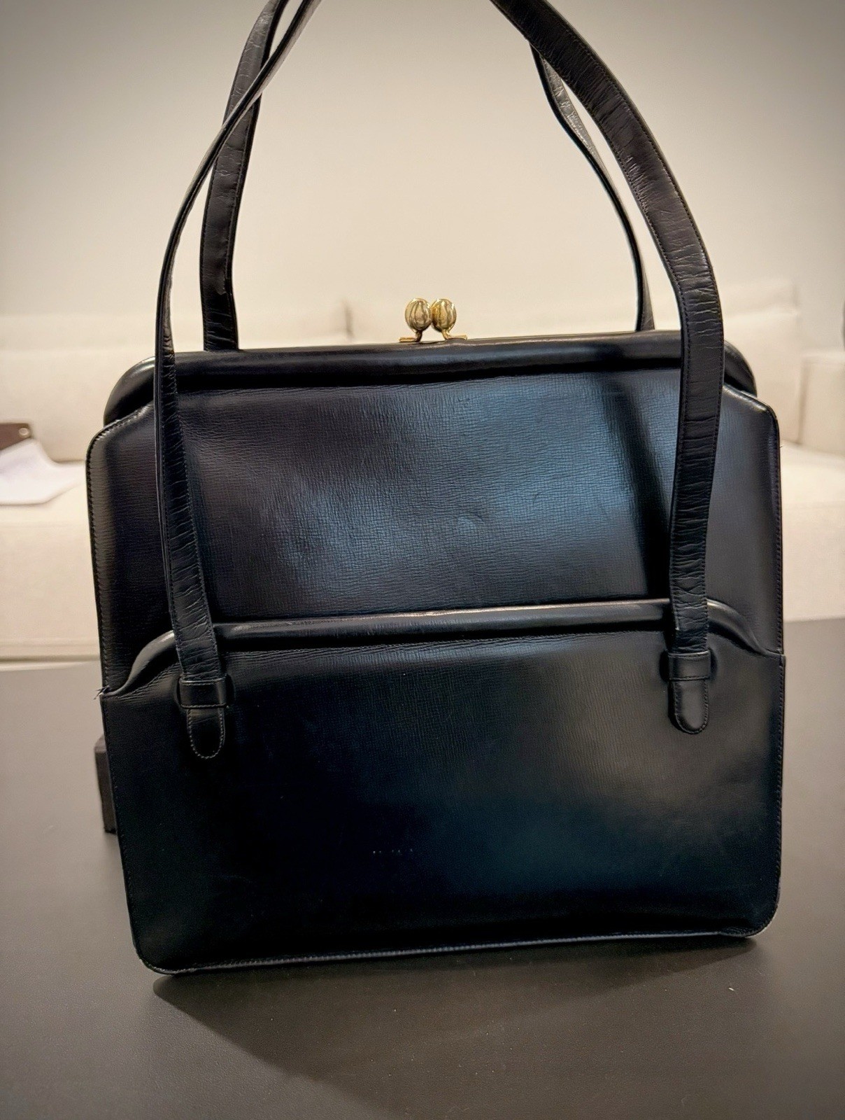 Nettie Rosenstein  1940’s- Early 1950s Vintage Black Leather Box Purse -High-End