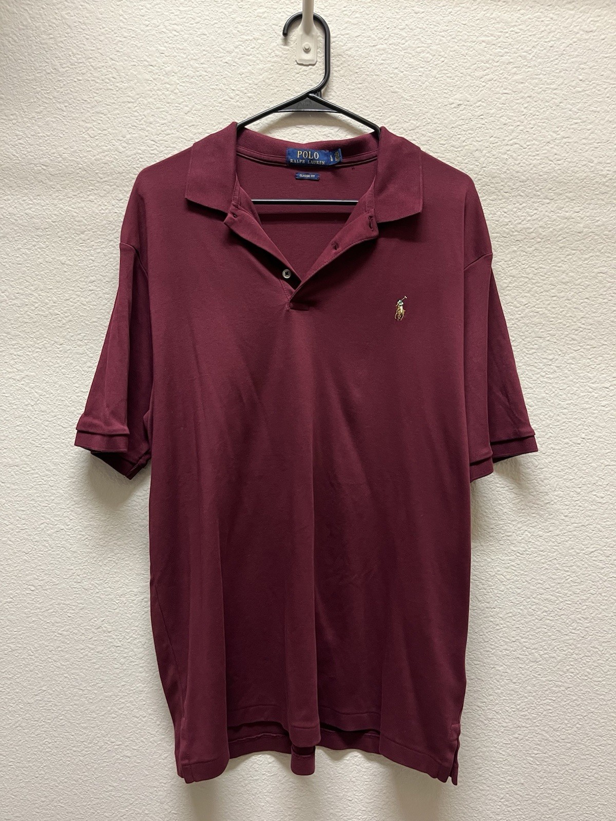 Ralph Lauren Polo Short Sleeve Polo Shirt Maroon Classic Fit Size Large