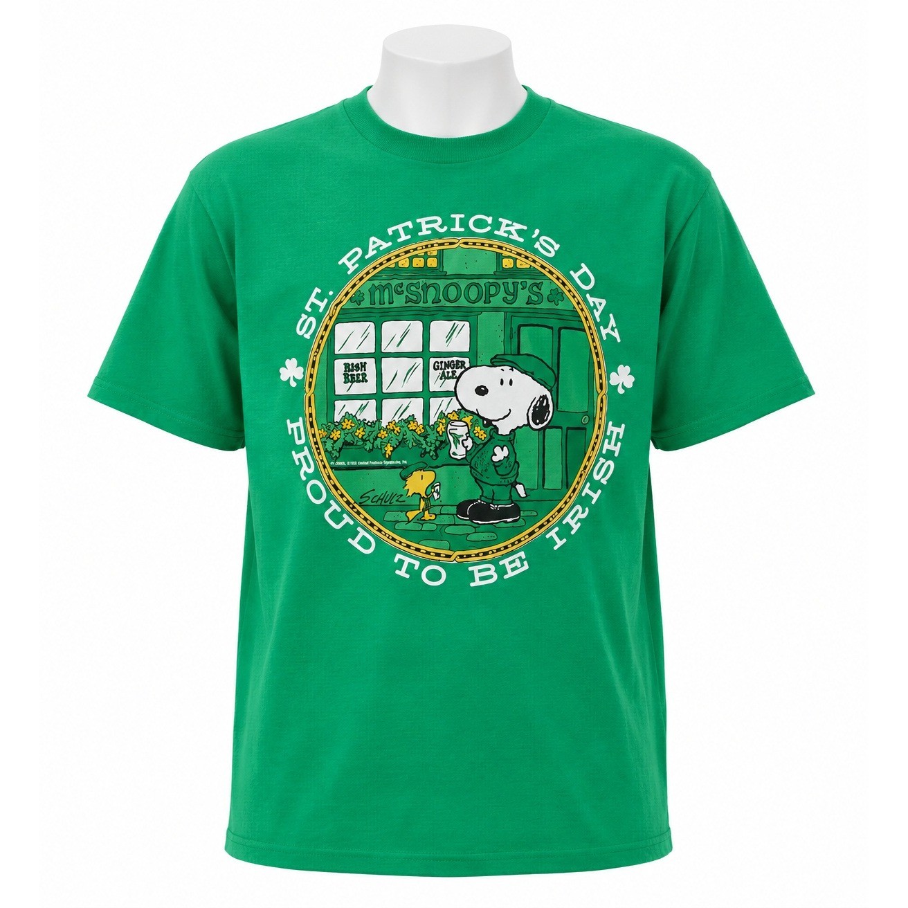 Vintage 1965 Artex Snoopy St Patricks Day T Shirt Large Green Single Stitch USA