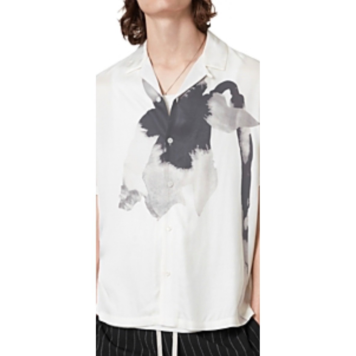 AllSaints Relaxed Fit Abstract Floral Ink Graphic Short Sleeve Shirt White L