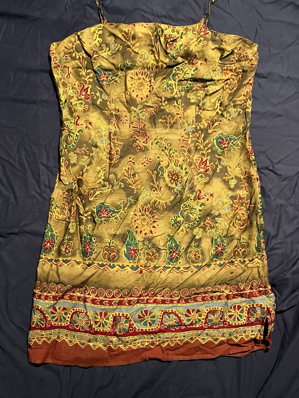 Vintage Y2K No Boundaries Dress M 7/9 Green Paisley Sun Print Beaded Straps