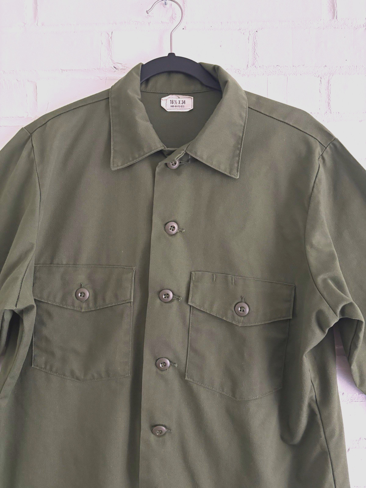 Men\'s Vintage OG-507 Green Utility Military Button-Up Shirt 16.5x34 Mens  Large