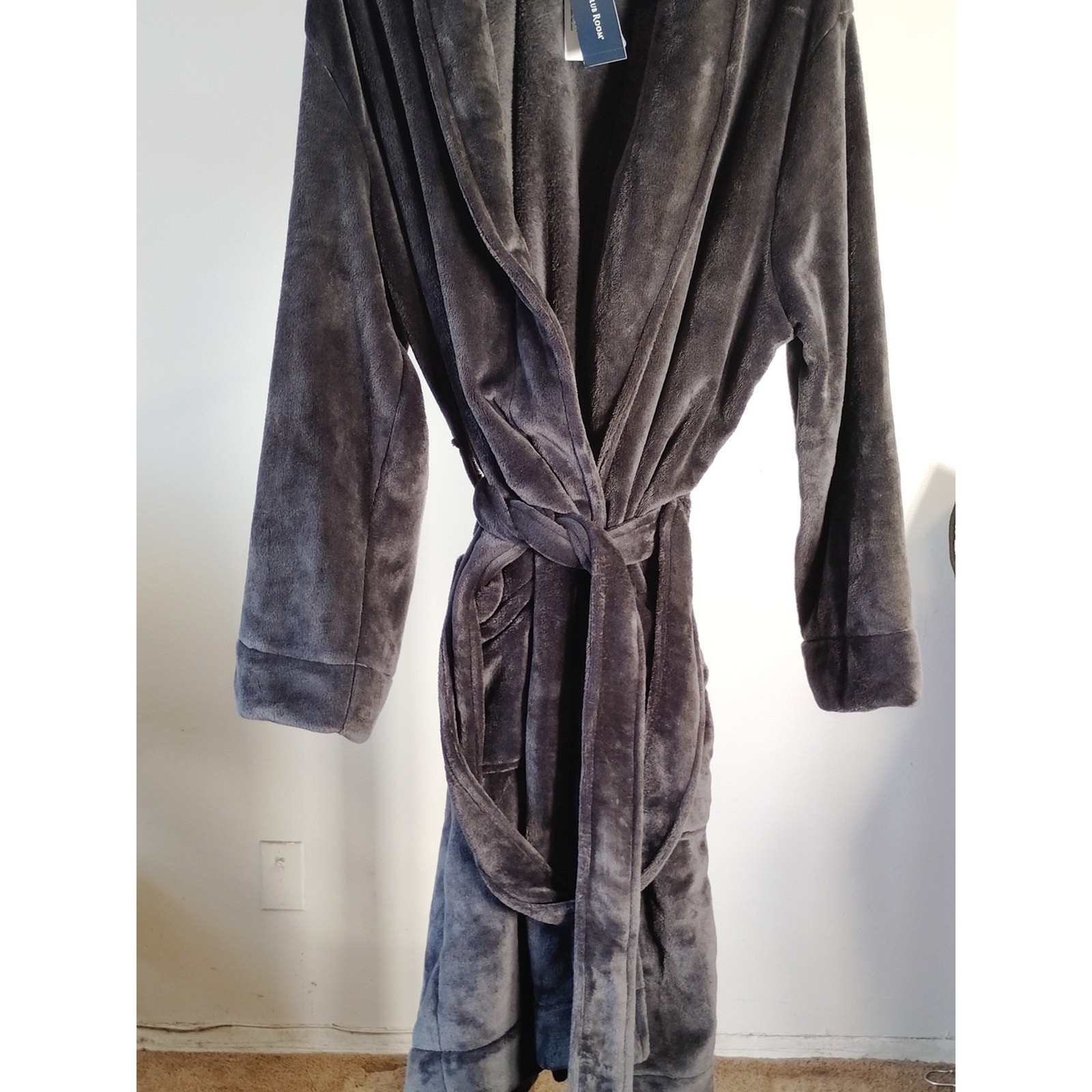 Men\'s Plush Shawl-Collar Robe Coat - Gray