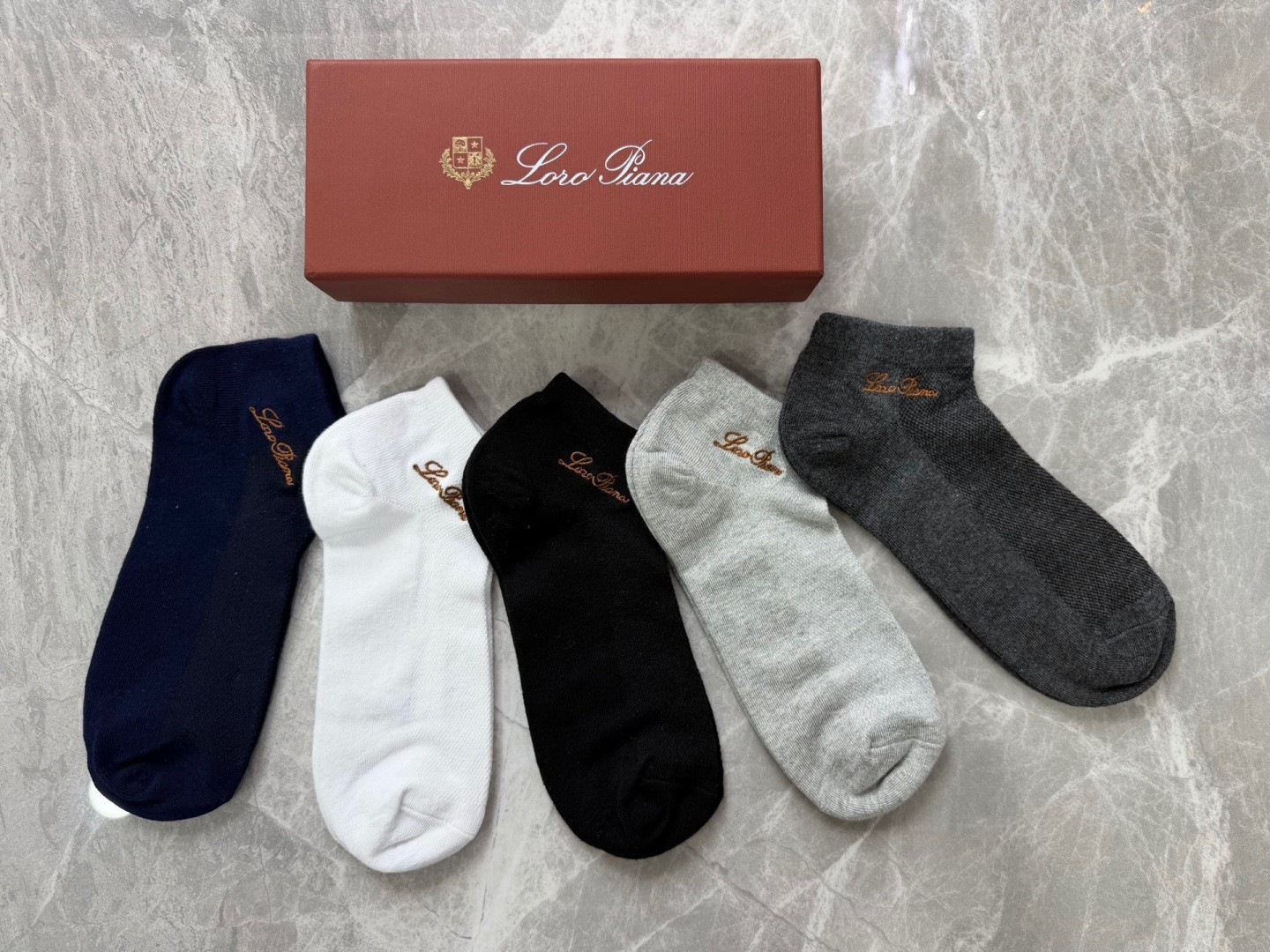 Loro Piana Luxury Mens Low Cut Socks 5 Pack Multicolor Gift Box