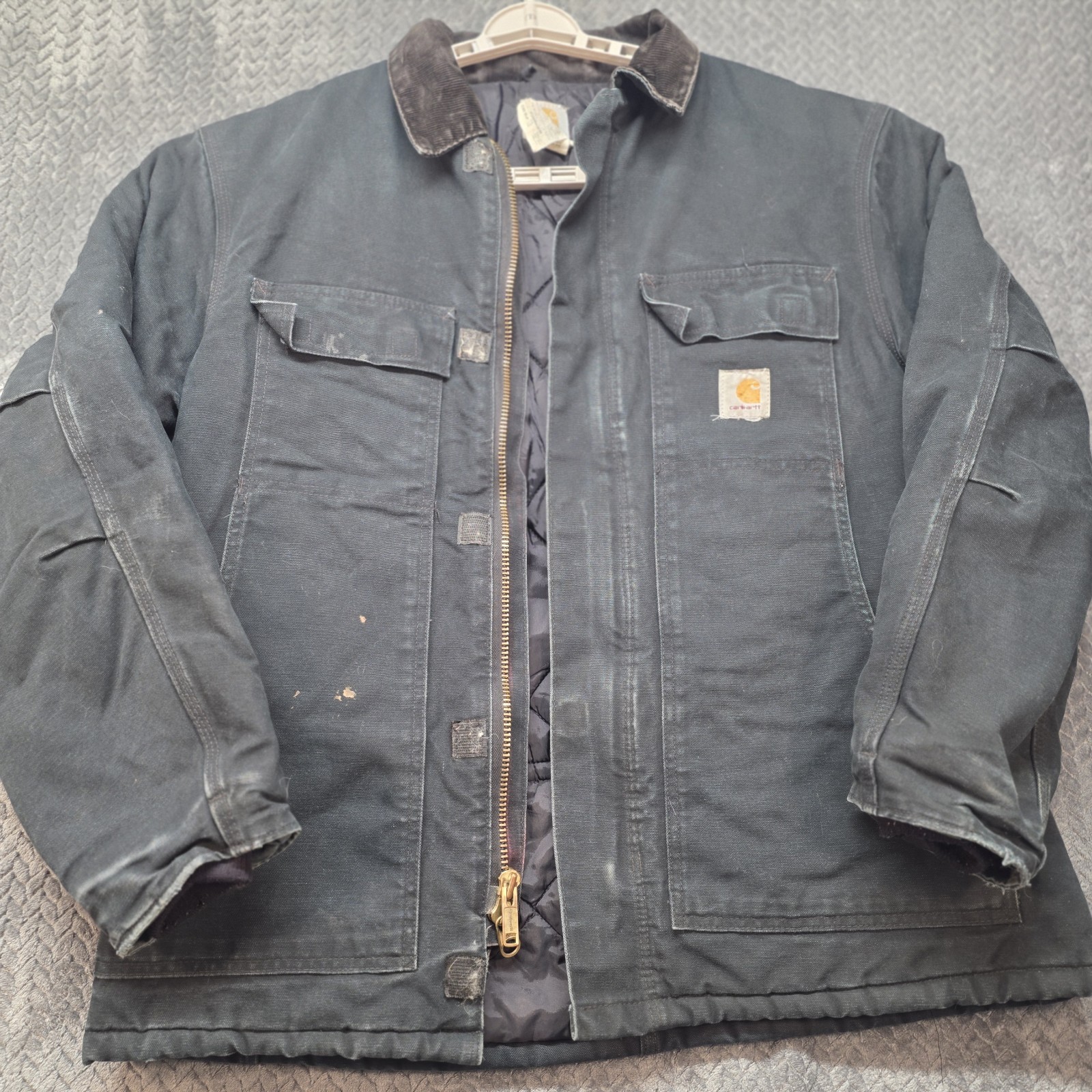 Vintage Carhartt C03 BLK Arctic Traditional Coat Black Distressed Men Large (44)