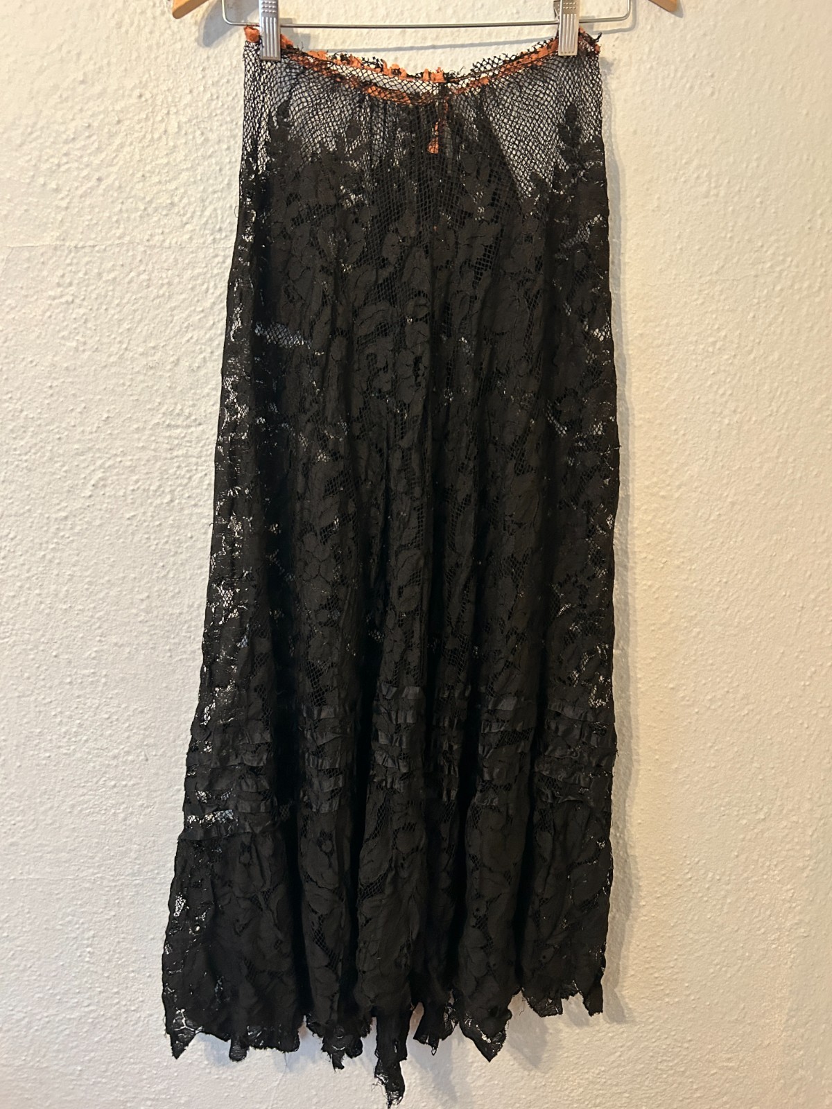 READ As is Study Repair Antique 1890s Victorian Black Floral Lace Mourning Skirt