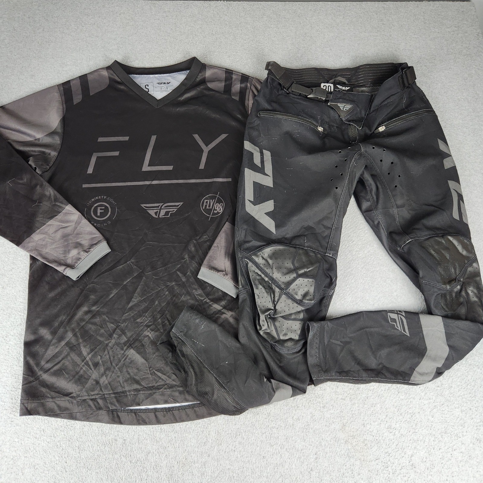 Fly Racing Motocross Set Mens S/30 Black Charcoal F-16 Jersey Rayce Padded Gear