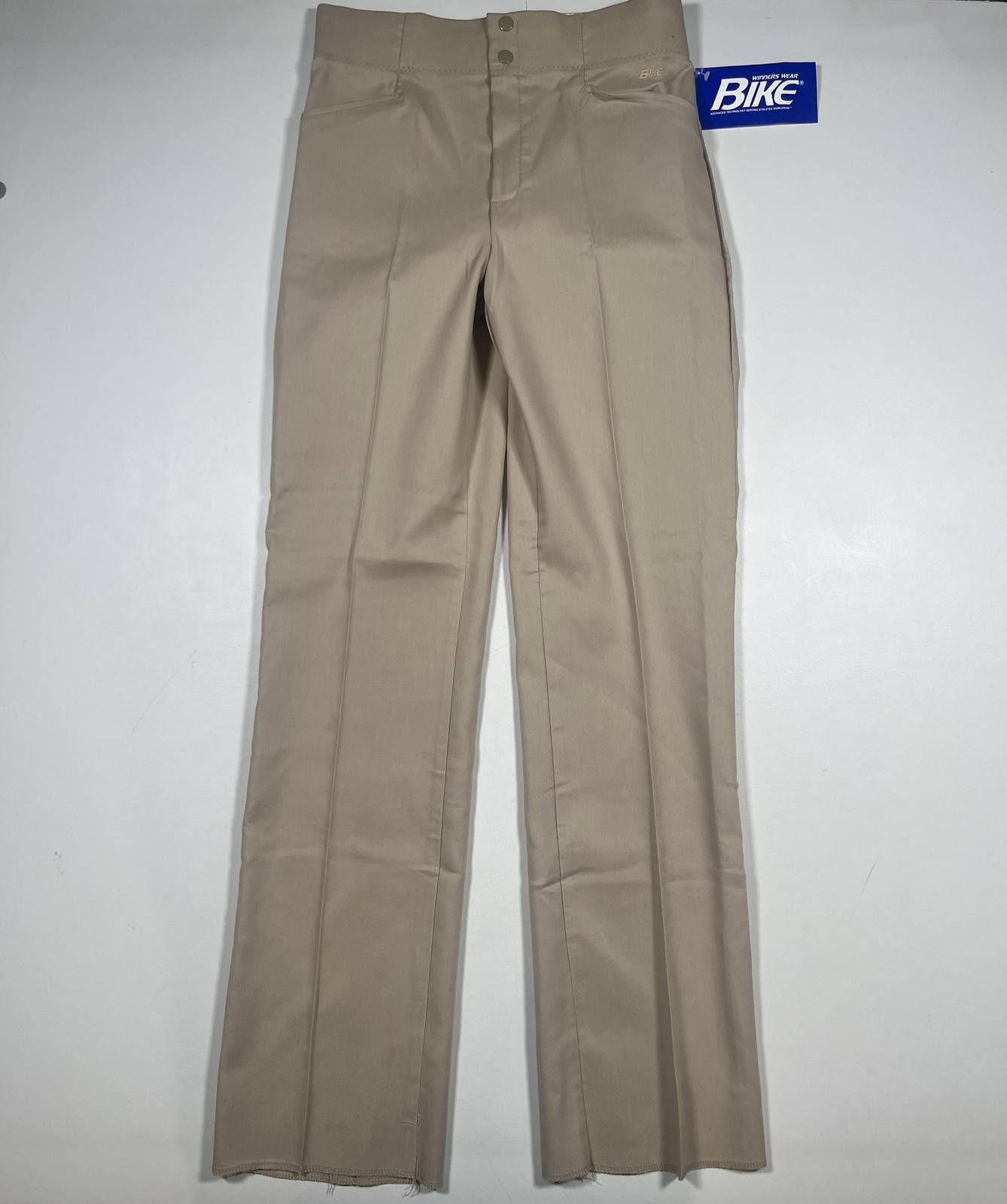 Vintage BIKE Pants Mens Medium Beige Twill Khakis Unhemmed Zip Fly Made USA