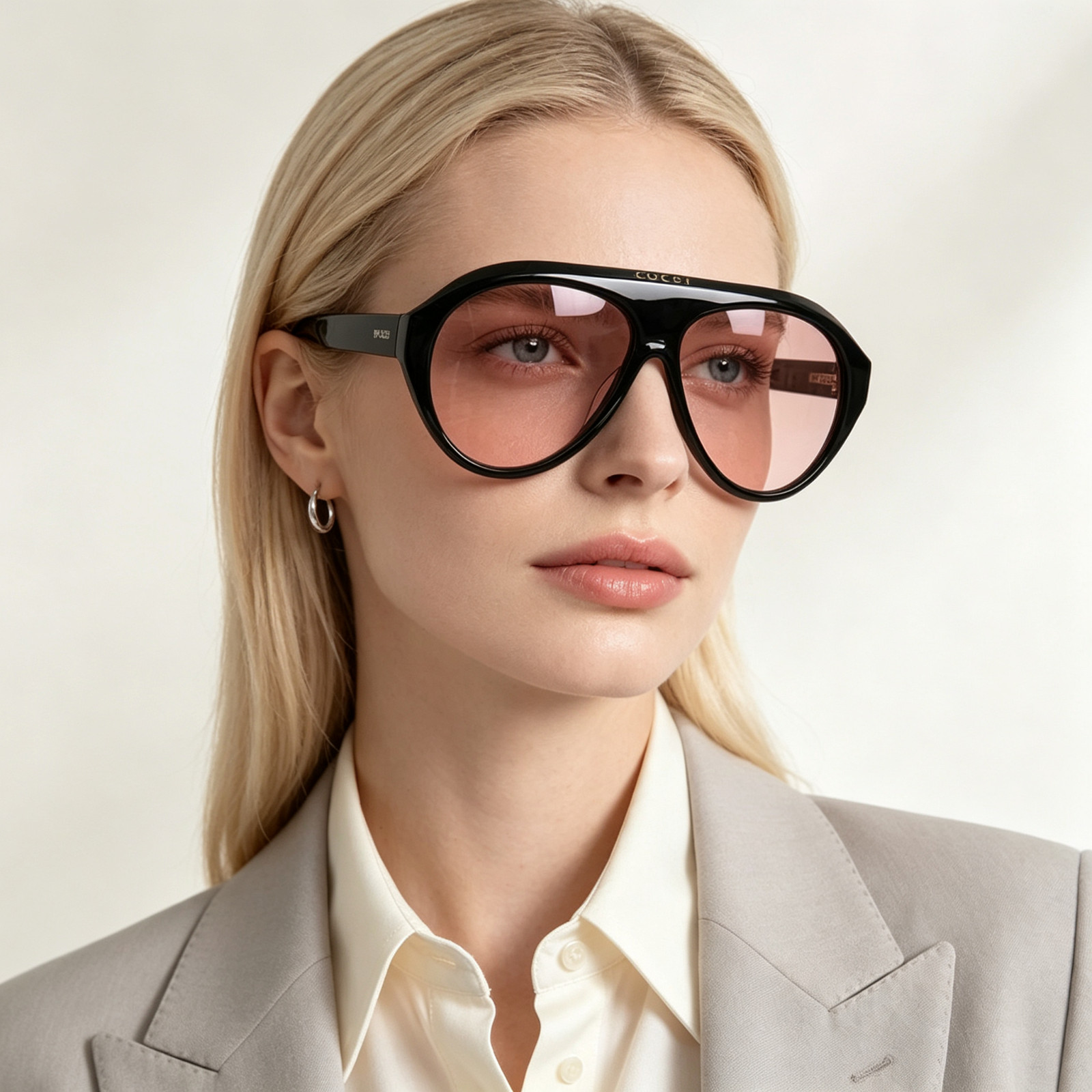 Gucci GG0479S Black Aviator Sunglasses Pink Lens 60-13-150