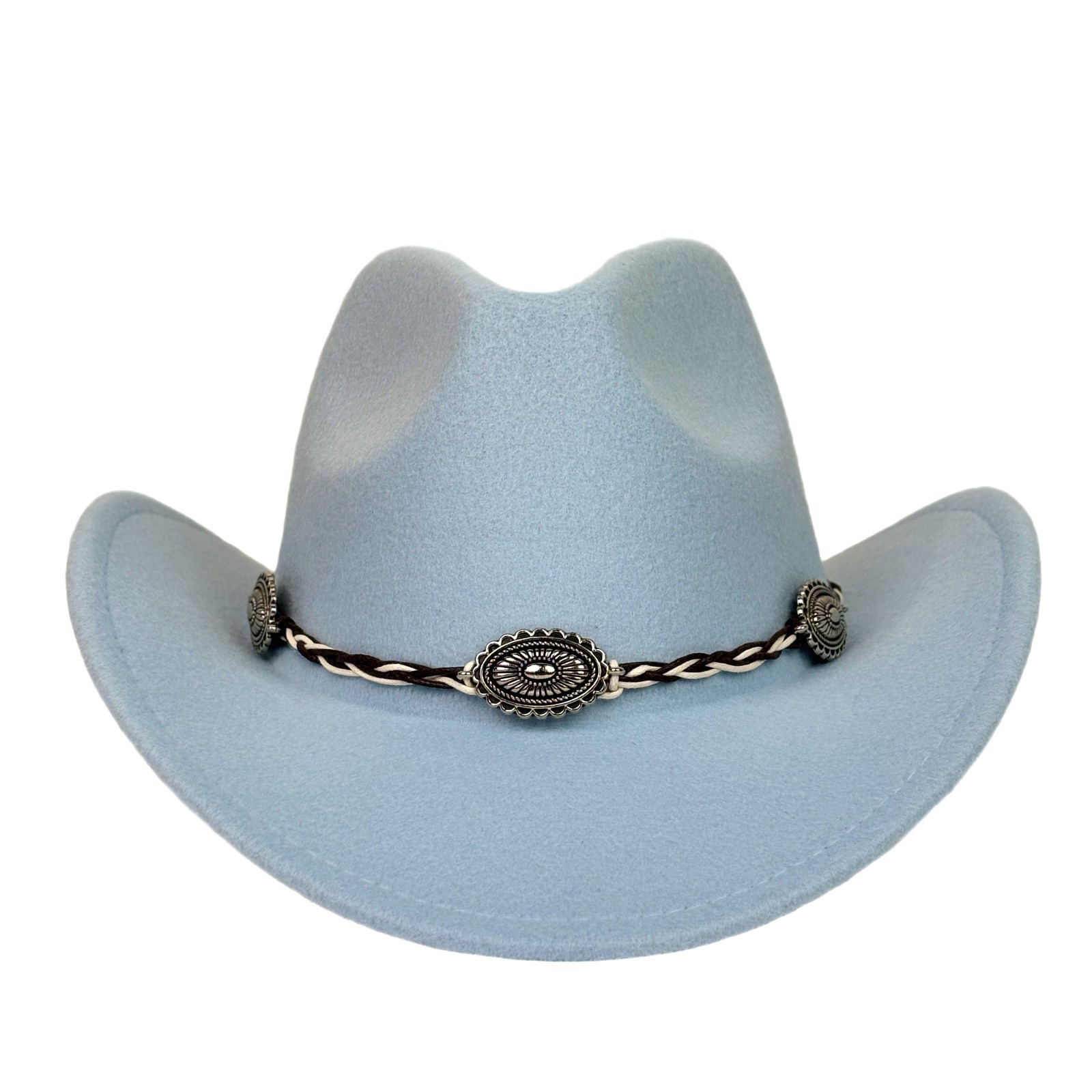 Sky Blue Western Cowboy Cowgirl Hat Braided Concho Band Wide Brim Festival