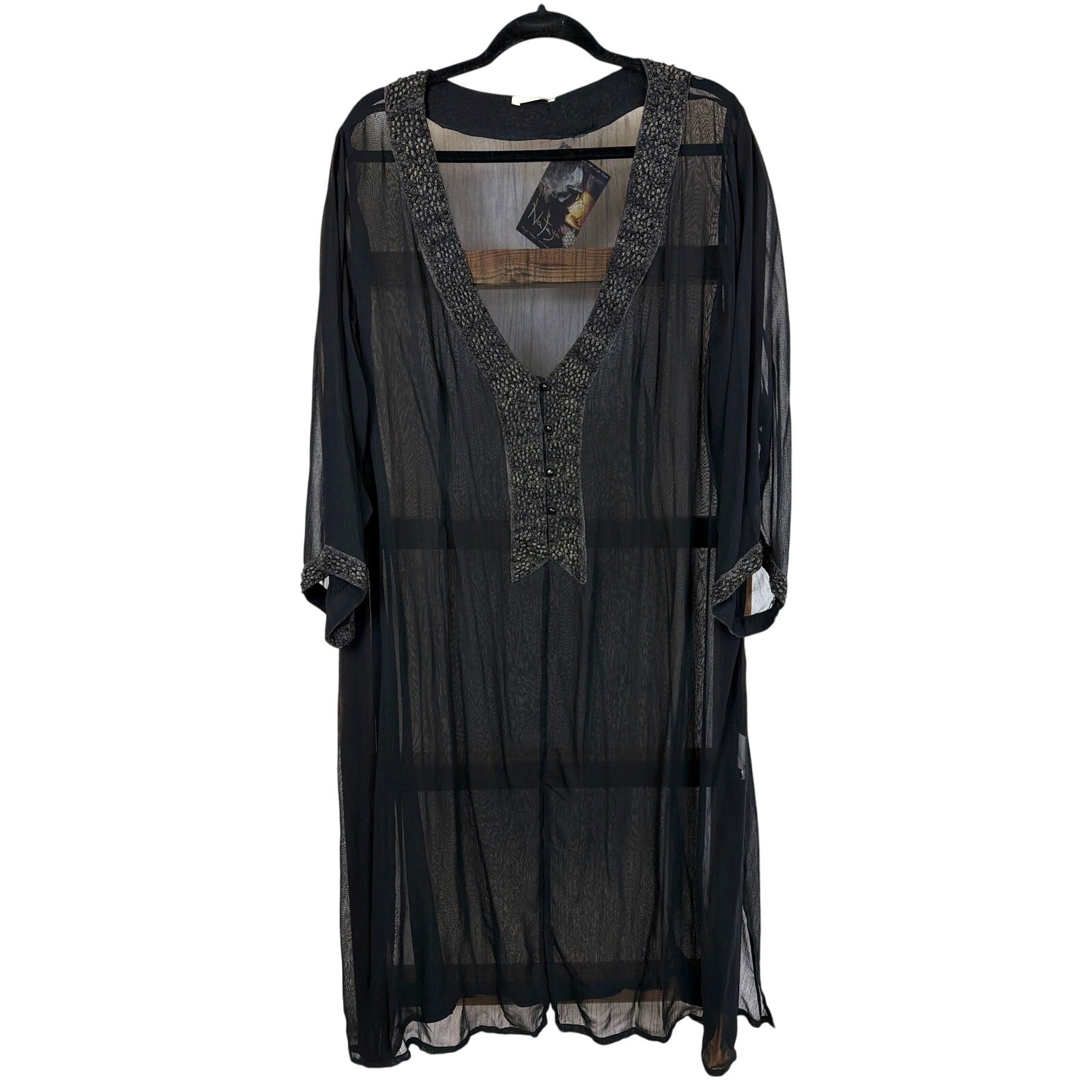 NWT Nataya Black Beaded Embroidered Flowy Rayon Dress 3X