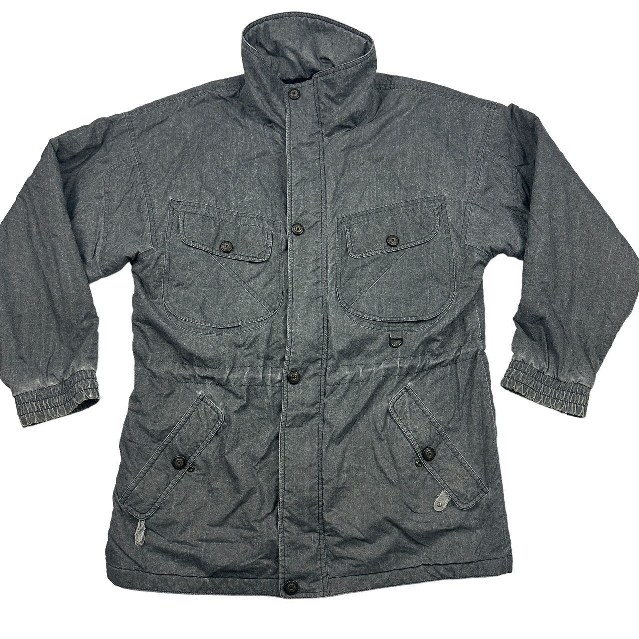 VTG Helly Hansen Men\'s Full Zip/Snap Nylon Insulated Parka Jacket Gray • Medium