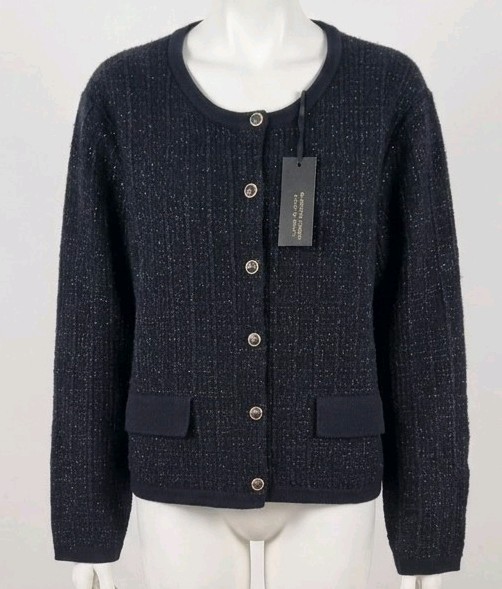 FatFace Copper & Black Cardigan UK 24 Metallic Black Gold Button Knit NWT